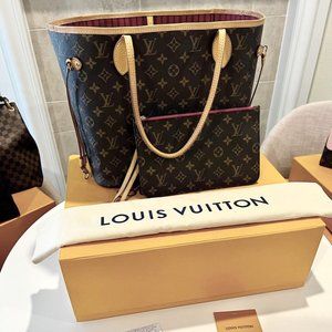Authentic LV Neverfull MM+Pochette Monogram/Peony